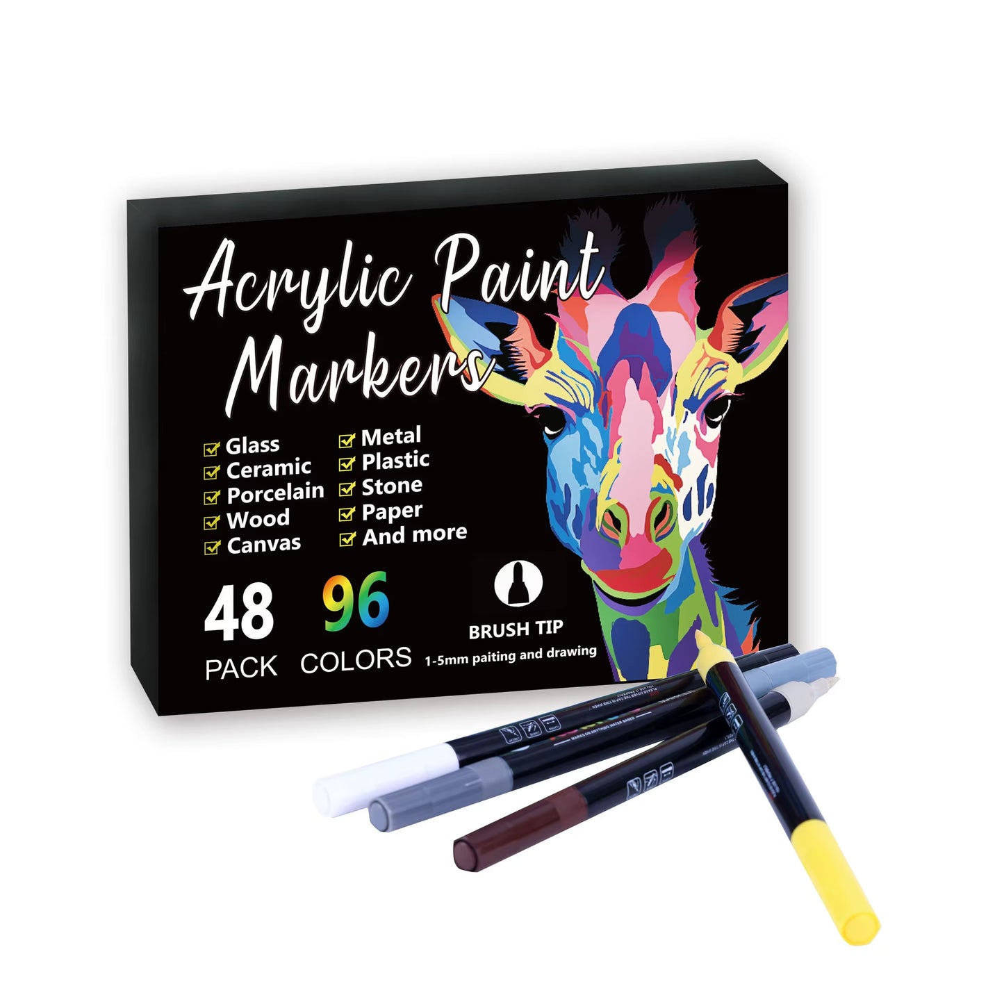 24-120 Colors Acrylic Paint Markers Pens Set Dual Tip Acrylic Paint Markers DIY Brush Tip and Fine Rock Painting Art Supplies