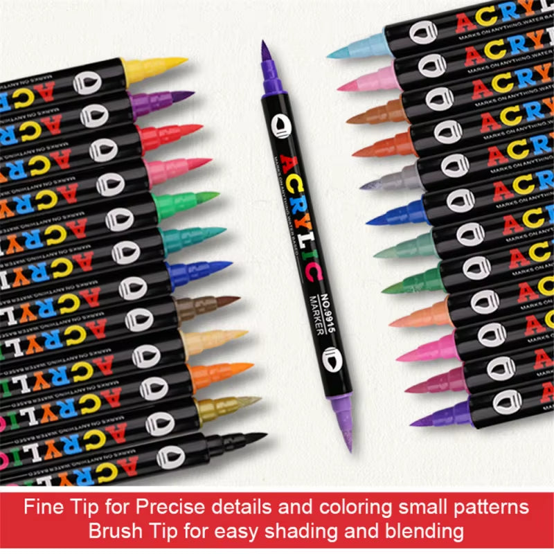 24-120 Colors Acrylic Paint Markers Pens Set Dual Tip Acrylic Paint Markers DIY Brush Tip and Fine Rock Painting Art Supplies
