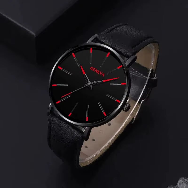 3Pcs Set Fashion Mens Watches Luxury Casual Leather Quartz Wristwatch Men Business Sports Wrist Watch Bracelet Necklace Set