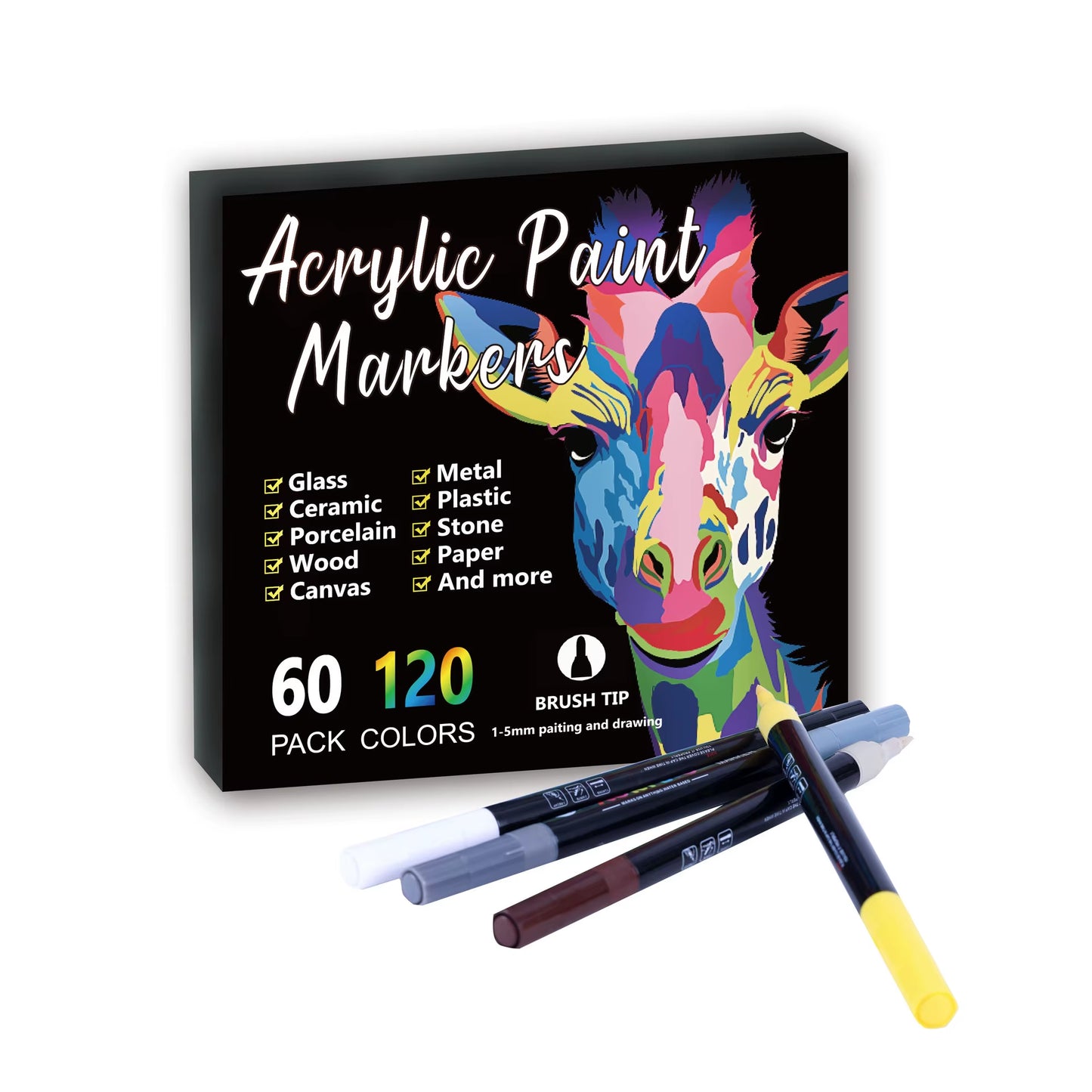 24-120 Colors Acrylic Paint Markers Pens Set Dual Tip Acrylic Paint Markers DIY Brush Tip and Fine Rock Painting Art Supplies