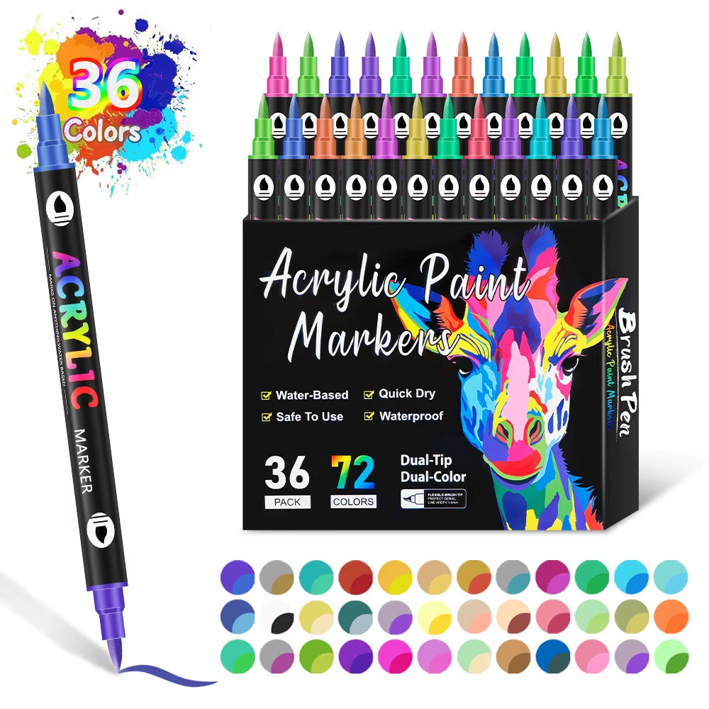 24-120 Colors Acrylic Paint Markers Pens Set Dual Tip Acrylic Paint Markers DIY Brush Tip and Fine Rock Painting Art Supplies