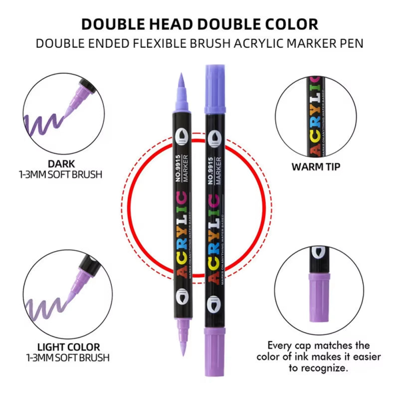 24-120 Colors Acrylic Paint Markers Pens Set Dual Tip Acrylic Paint Markers DIY Brush Tip and Fine Rock Painting Art Supplies