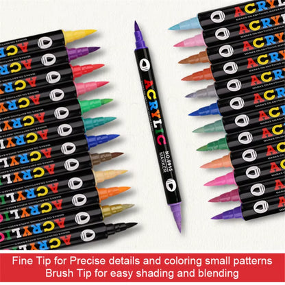 24-120 Colors Acrylic Paint Markers Pens Set Dual Tip Acrylic Paint Markers DIY Brush Tip and Fine Rock Painting Art Supplies