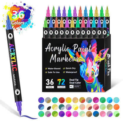 24-120 Colors Acrylic Paint Markers Pens Set Dual Tip Acrylic Paint Markers DIY Brush Tip and Fine Rock Painting Art Supplies