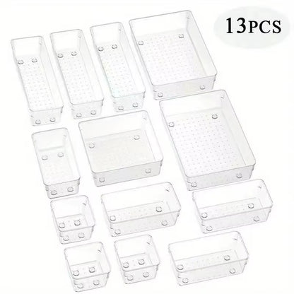 5/6/7/13PCS Desk Drawer Organizers Set Makeup Organizer Plastic Makeup Storage Clear Transparent Storage Box for Office Bathroom